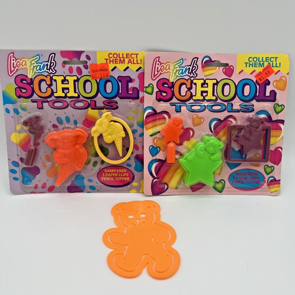 Vintage‎ Lisa Frank School Tools sets x 2 Paper Clips pencil topper NOS Sealed